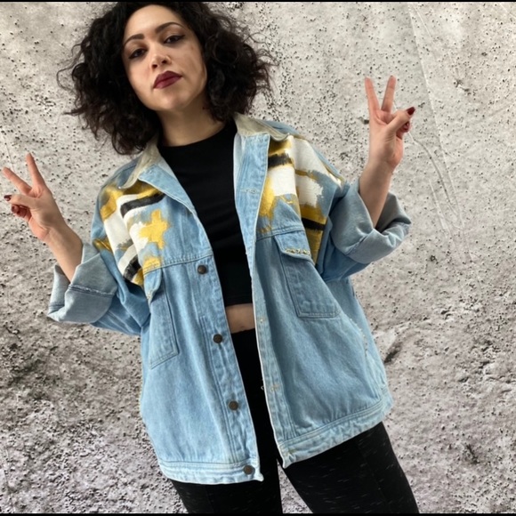 URBAN HAUTE LABEL 'ROCKSTA' Vintage Studded Rolling Stones Denim Trucker Jacket - Picture 6 of 16